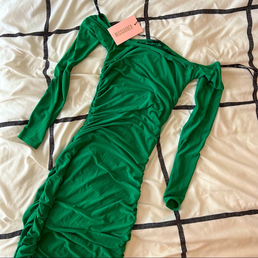 Missguided Bardot Slinky Ruched Midaxi Dress